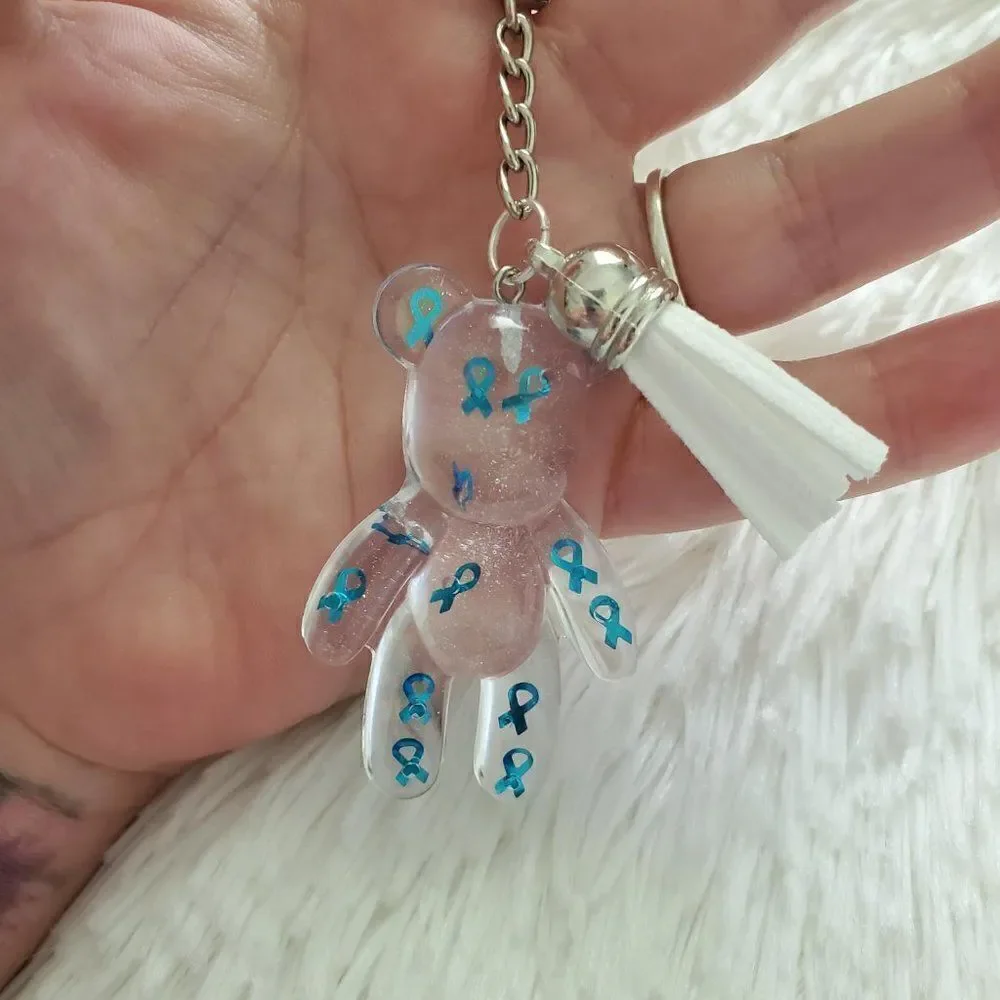 Blue Awareness Ribbon Bear Keychain